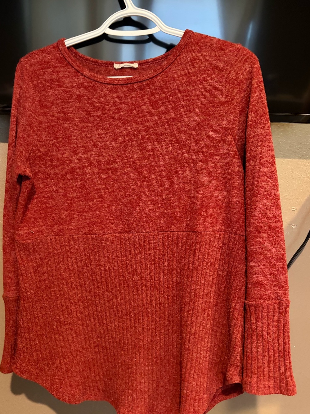 Relaxed Red Knit Crewneck Pullover Sweater